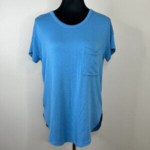 Lou & Grey Signaturesoft Blue Curved Hem Scoop Neck Pocket Short Sleeve T-Shirt